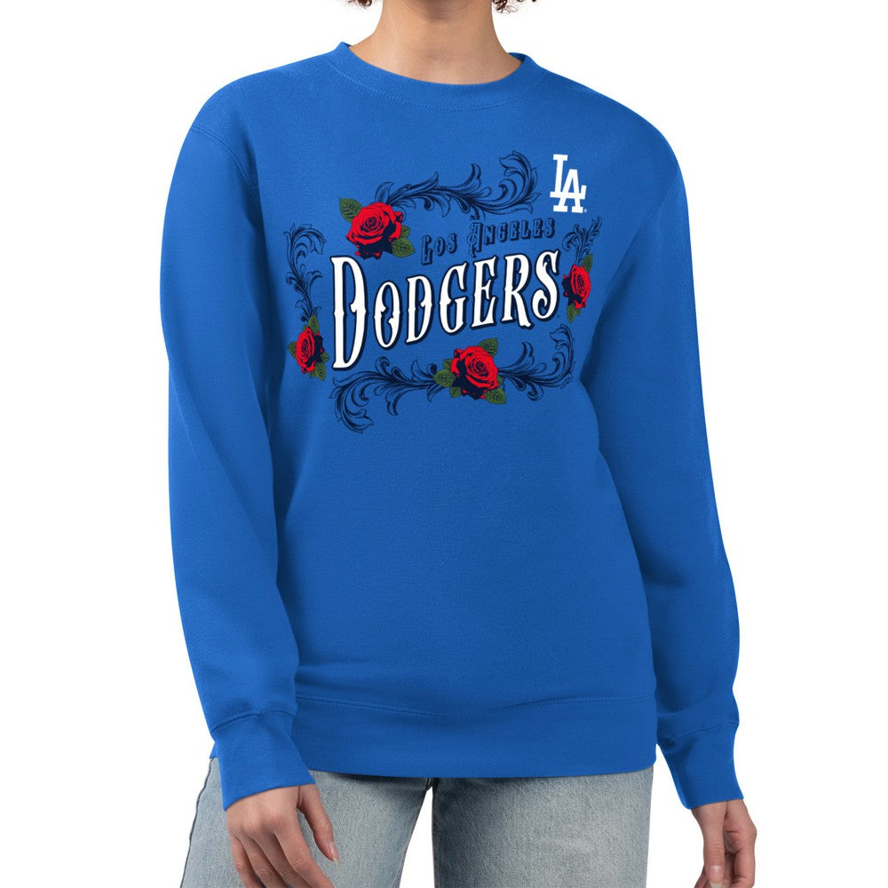Los Angeles Dodgers G-III 4Her by Carl Banks Women's Retro Roses Fleece Pullover Sweatshirt Royal
