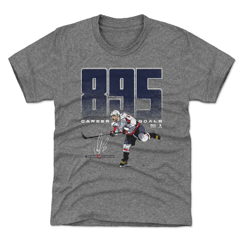 Alexander Ovechkin Washington Capitals 500 Level Youth NHL All-Time Leading Goal Scorer Bold T-Shirt - Gray T-shirts