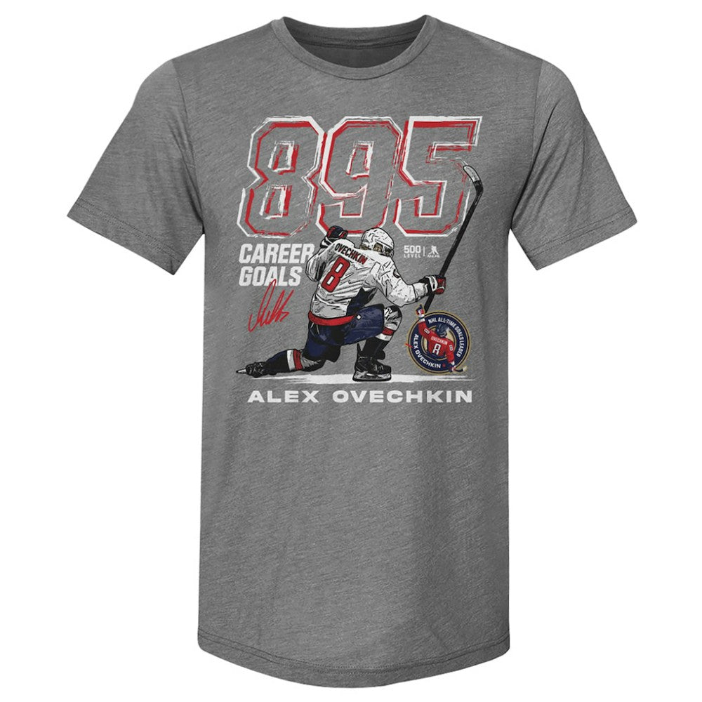 Alexander Ovechkin Washington Capitals 500 Level NHL All-Time Leading Goal Scorer Tri-Blend Grunge T-Shirt - Gray T-shirts