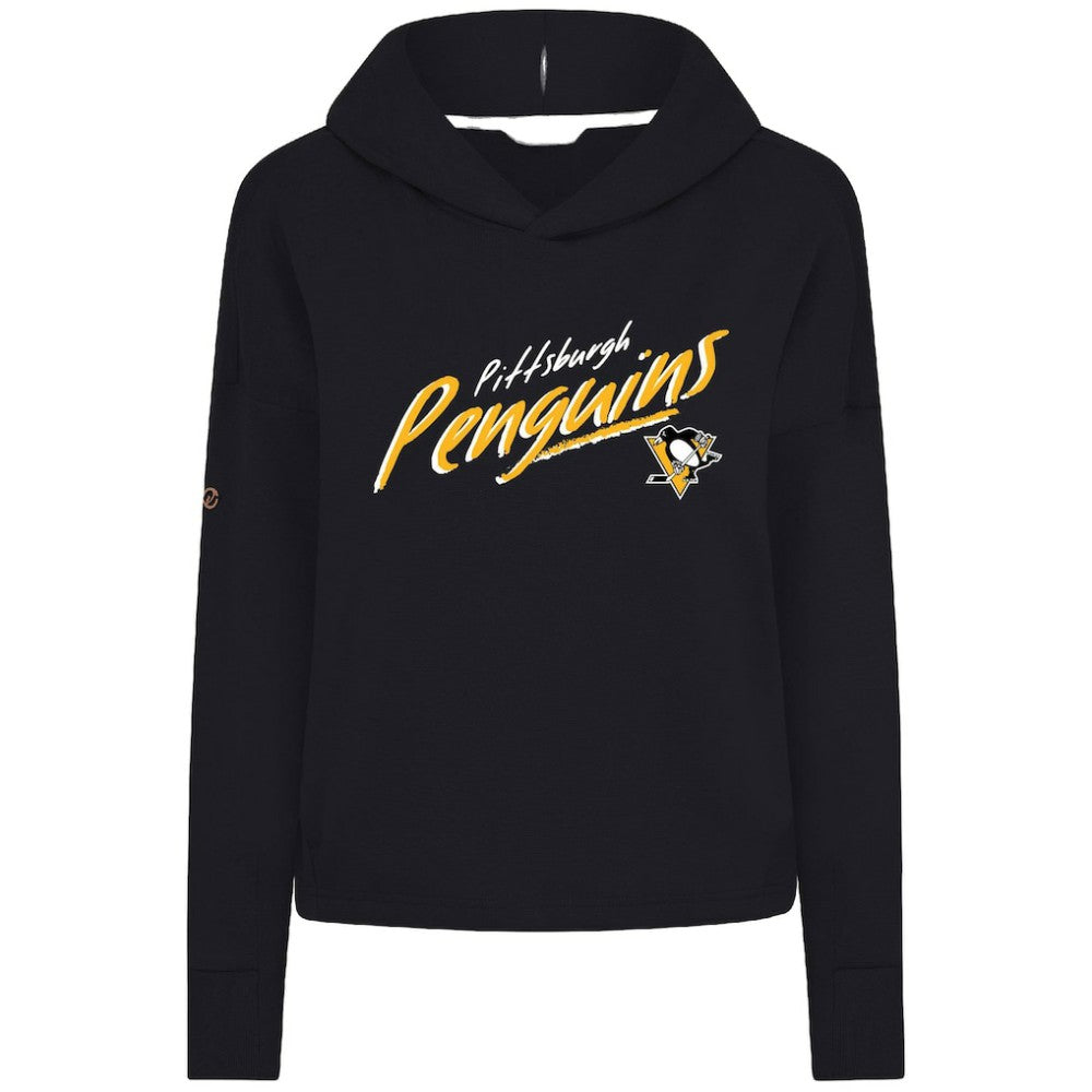 Pittsburgh Penguins Levelwear Women's Sweet Sizzle Tri-Blend Cropped Pullover Hoodie - Black Hoodies