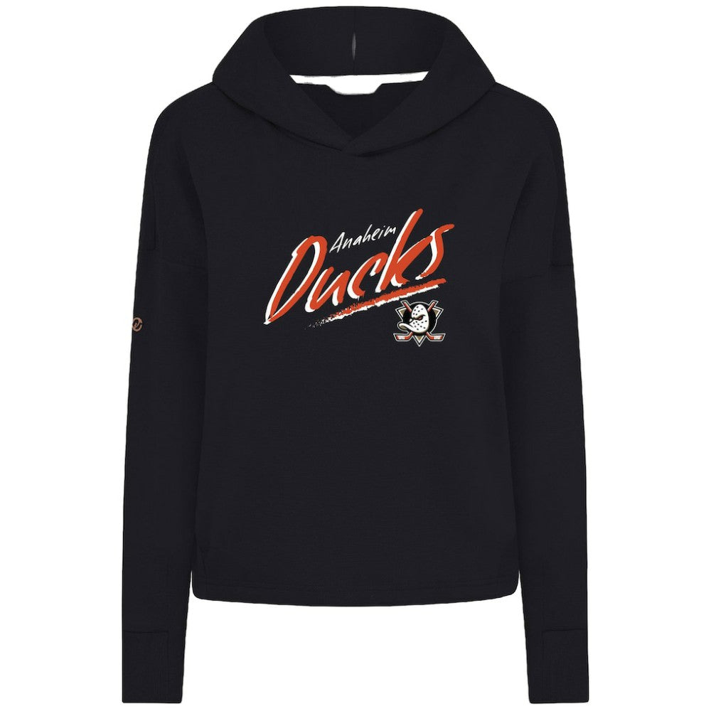 Anaheim Ducks Levelwear Women's Sweet Sizzle Tri-Blend Cropped Pullover Hoodie - Black Hoodies