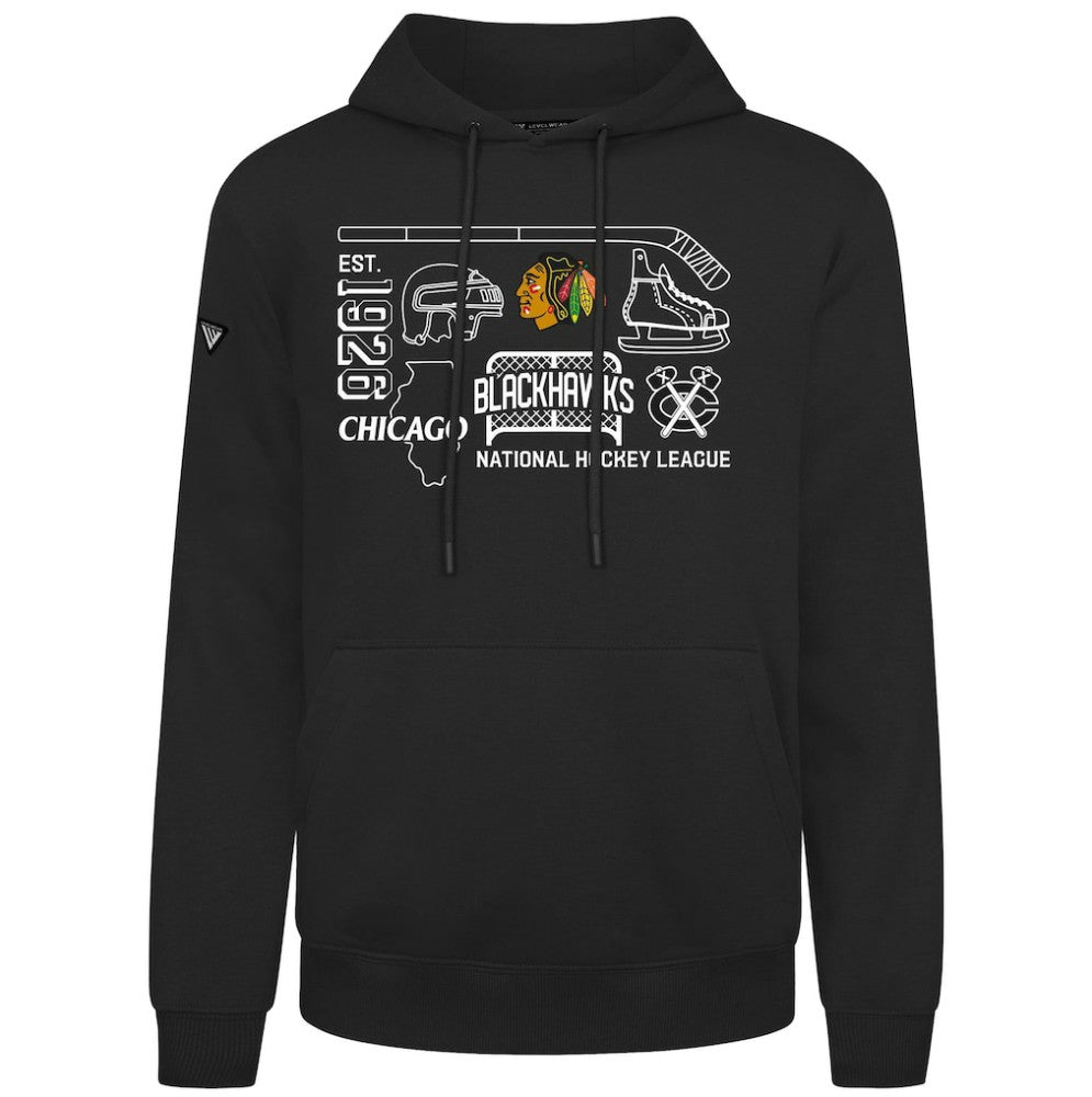 Chicago Blackhawks Levelwear Podium Campaign Pullover Hoodie - Black Hoodies