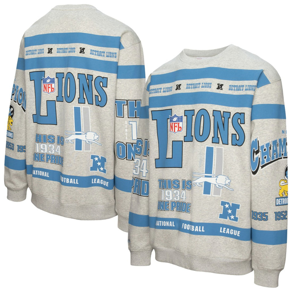 Detroit Lions All Over Print Vintage Fleece Crewneck Sweatshirt - Heather Gray on sale