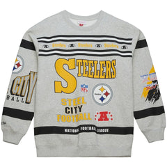 Pittsburgh Steelers All Over Print Vintage Fleece Crewneck Sweatshirt - Heather Gray outlet