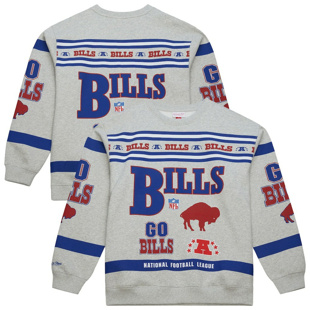 Buffalo Bills All Over Print Vintage Fleece Crewneck Sweatshirt - Heather Gray on sale