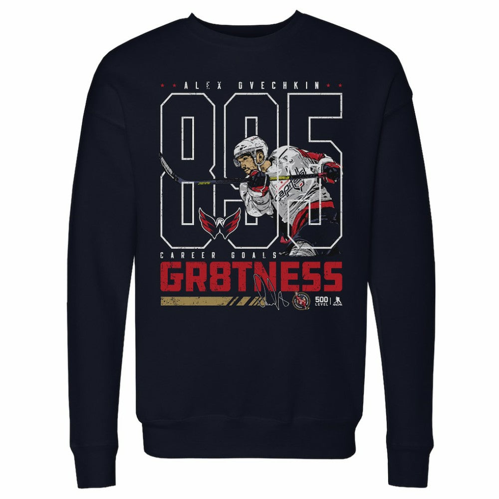 Alexander Ovechkin Washington Capitals 500 Level Outline Pullover Sweatshirt - Navy Sweatshirts