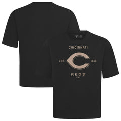 Cincinnati Reds Levelwear Crossway Oversized Luxe Signature Knit T-Shirt Black