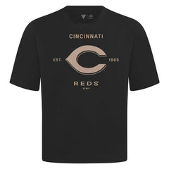 Cincinnati Reds Levelwear Crossway Oversized Luxe Signature Knit T-Shirt Black