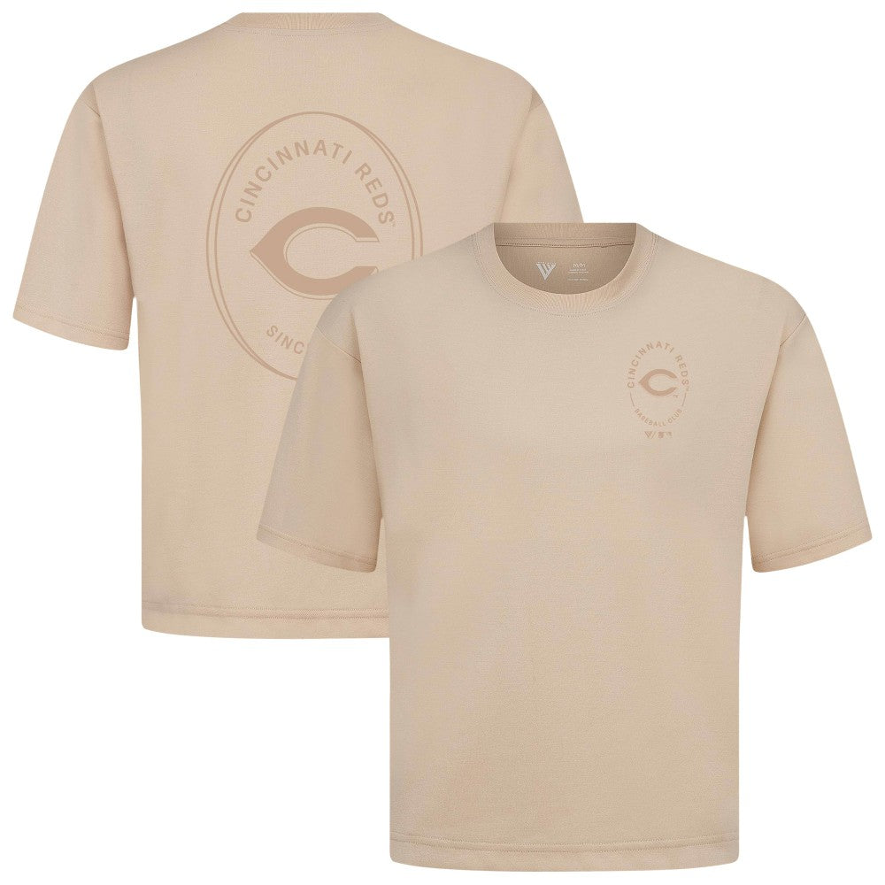 Cincinnati Reds Levelwear Register Oversized Luxe Signature Knit T-Shirt Khaki