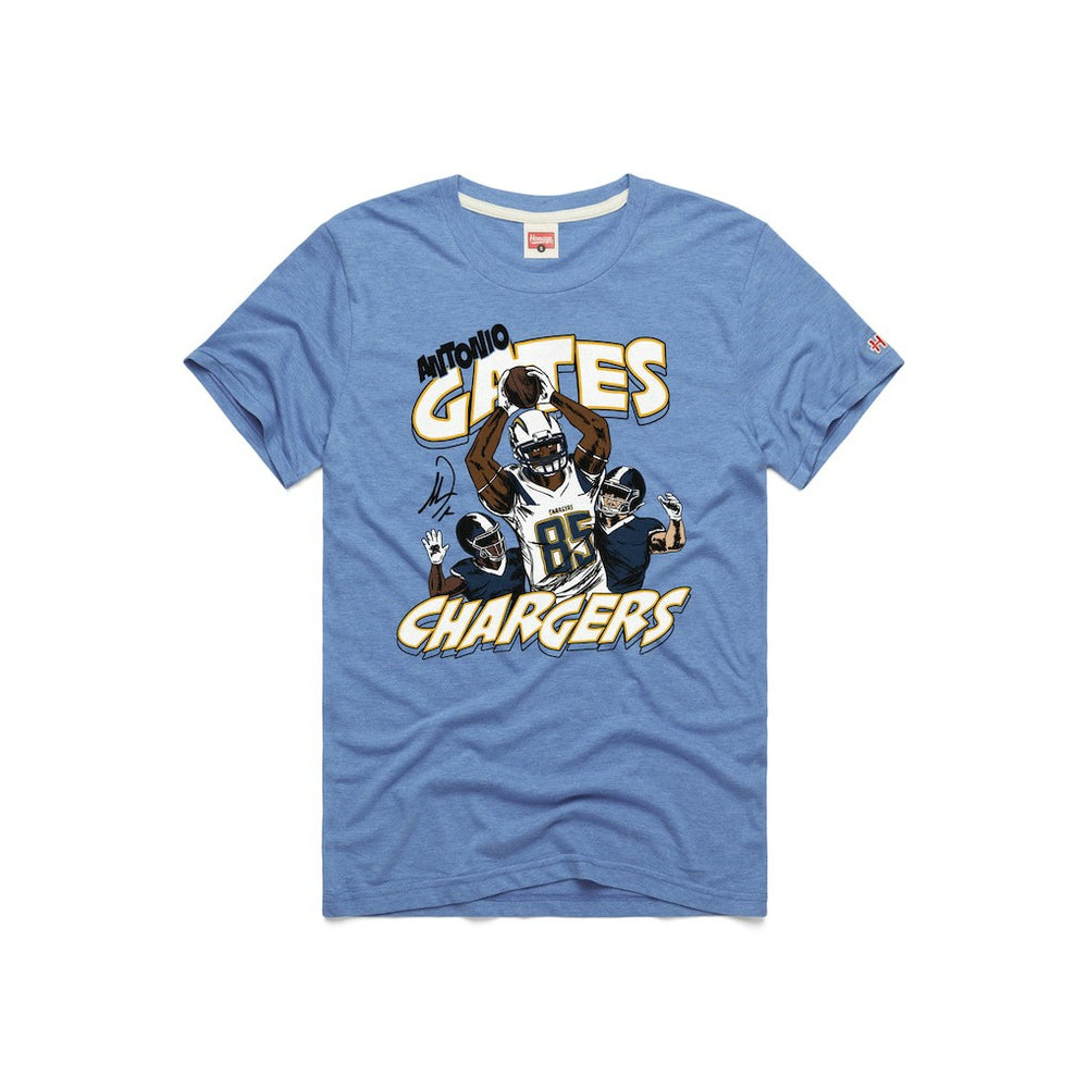 Antonio Gates Los Angeles Chargers Homage Unisex Caricature Retired Player Tri-Blend T-Shirt - Powder Blue for sale