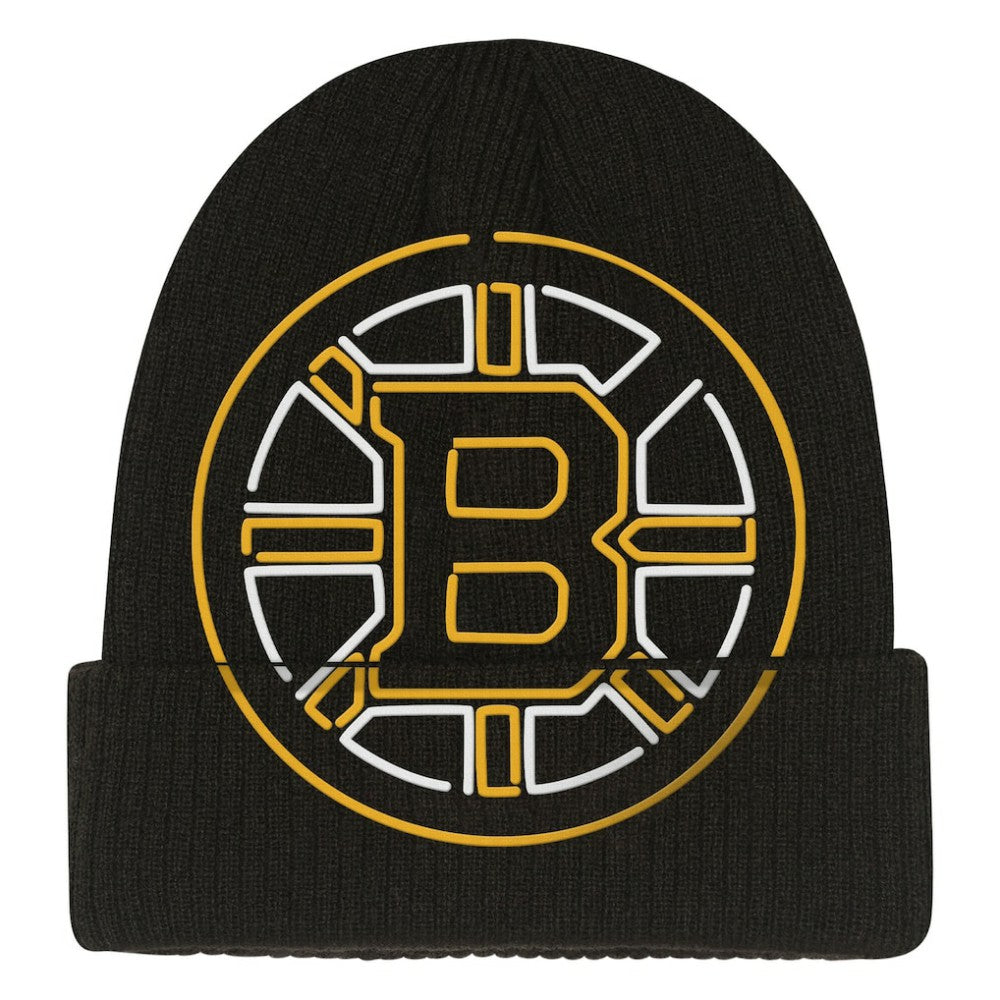 Boston Bruins Mitchell & Ness Youth Neon Line Lights Cuffed Knit Hat - Black Hats