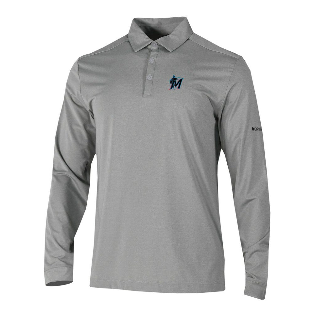Miami Marlins Omni-Wick Pin High Long Sleeve Polo Gray