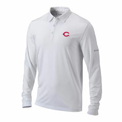 Cincinnati Reds Omni-Wick Pin High Long Sleeve Polo White