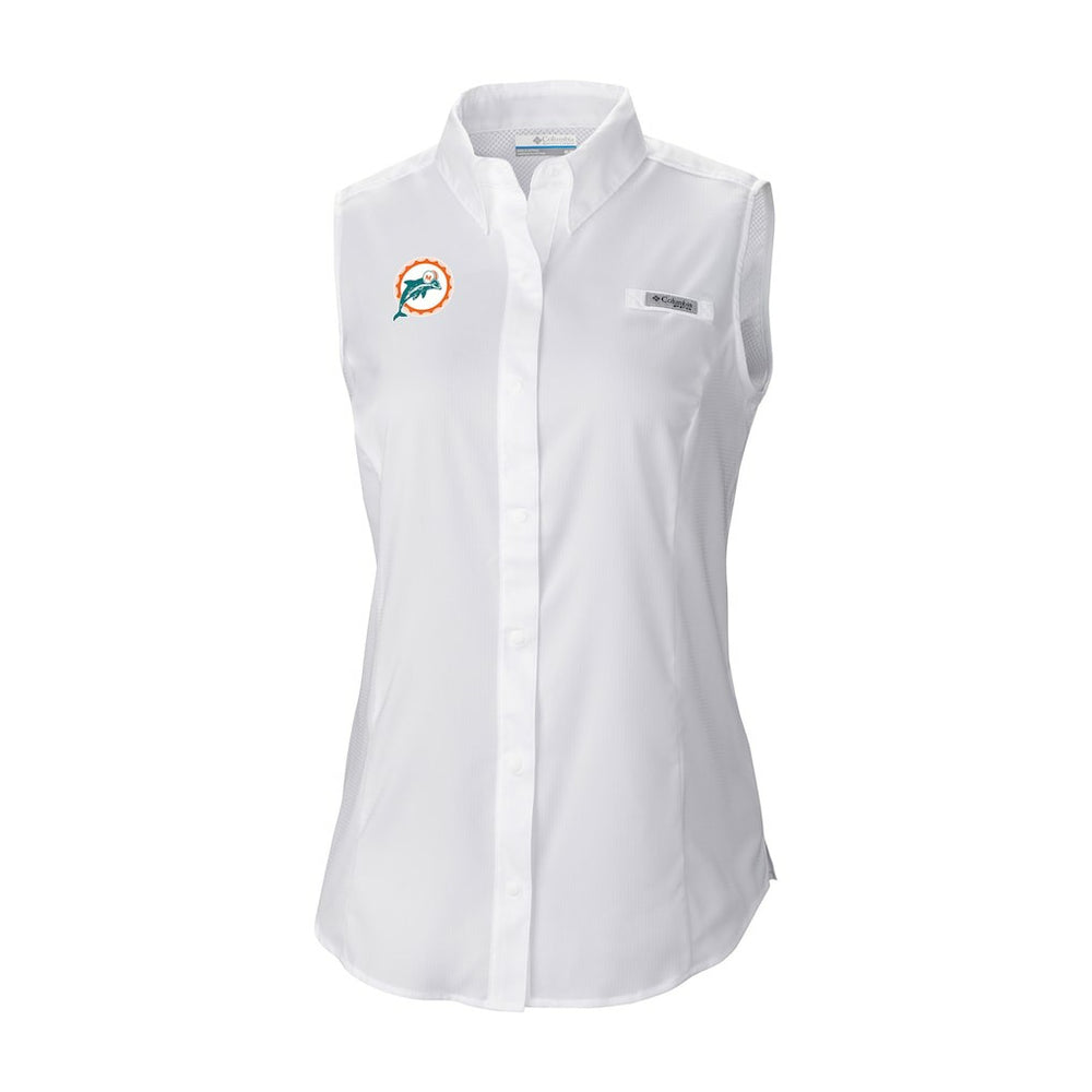 Miami Dolphins Women's Historic Tamiami Omni-Shade Sleeveless Button-Up Shirt - White sale