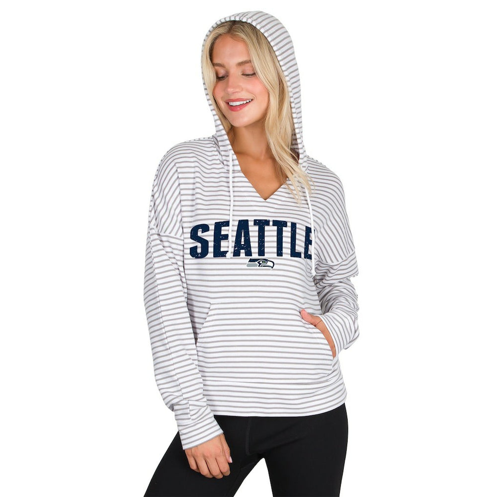 Seattle Seahawks Concepts Sport Women's Liftoff Striped V-Neck Hoodie - White/Gray on sale