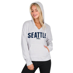 Seattle Seahawks Concepts Sport Women's Liftoff Striped V-Neck Hoodie - White/Gray on sale