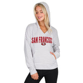 San Francisco 49ers Concepts Sport Women's Liftoff Striped V-Neck Hoodie - White/Gray sale