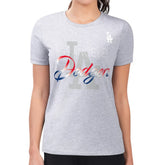 Los Angeles Dodgers G-III 4Her by Carl Banks Women's Super-Slim Fit Lightweight Shadow Logo Graphic T-Shirt Heather Gray