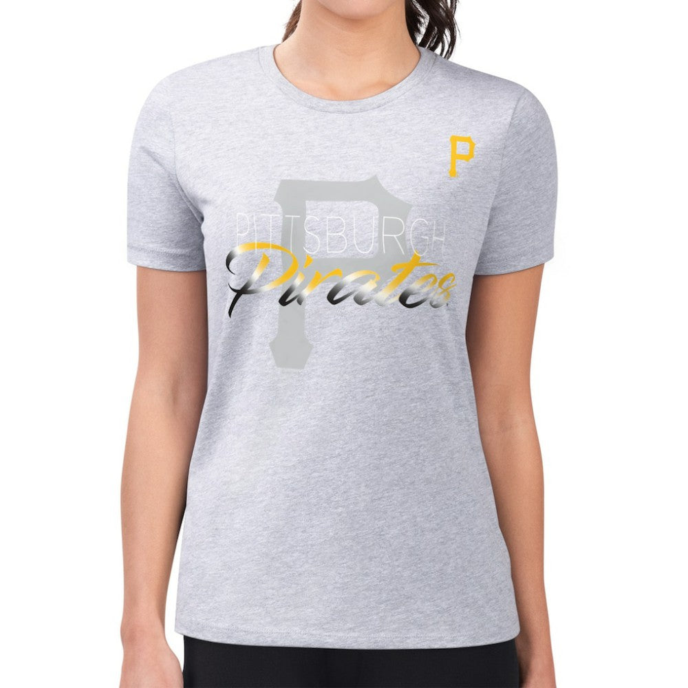 Pittsburgh Pirates G-III 4Her by Carl Banks Women's Super-Slim Fit Lightweight Shadow Logo Graphic T-Shirt Heather Gray