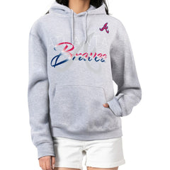 Atlanta Braves G-III 4Her by Carl Banks Women's Shadow Logo Graphic Pullover Hoodie Heather Gray