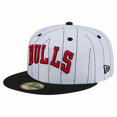 Chicago Bulls Wordmark Pinstripe 59FIFTY Fitted Hat - White discount