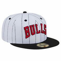Chicago Bulls Wordmark Pinstripe 59FIFTY Fitted Hat - White discount