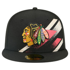 Chicago Blackhawks New Era Faded Lines 59FIFTY Fitted Hat - Black Hats