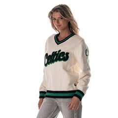 Boston Celtics The Wild Collective Women's Jacquard V-Neck Sweater - Cream cheap