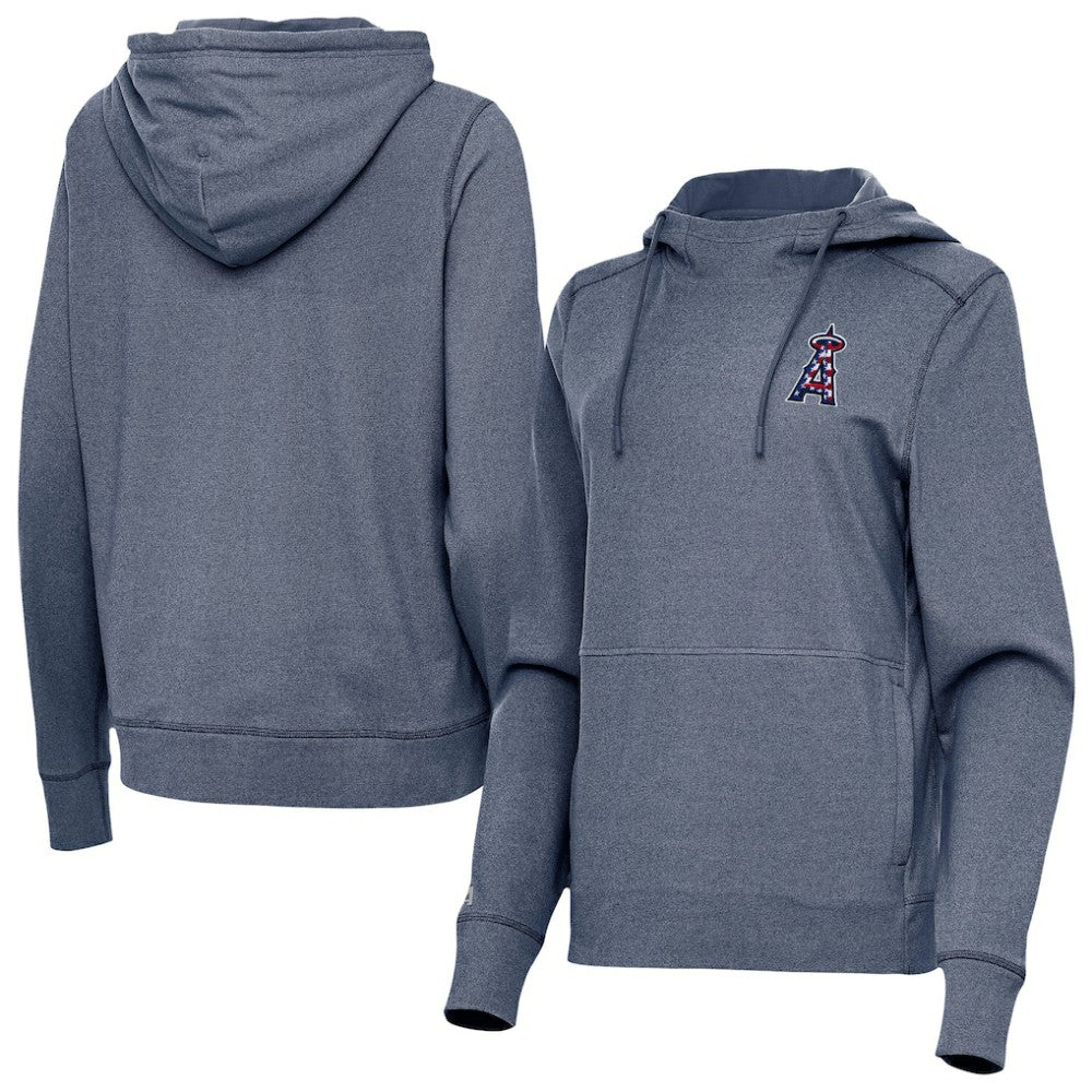 Los Angeles Angels Antigua Women's Justice Stars and Stripes Team Logo Pullover Hoodie Heather Navy