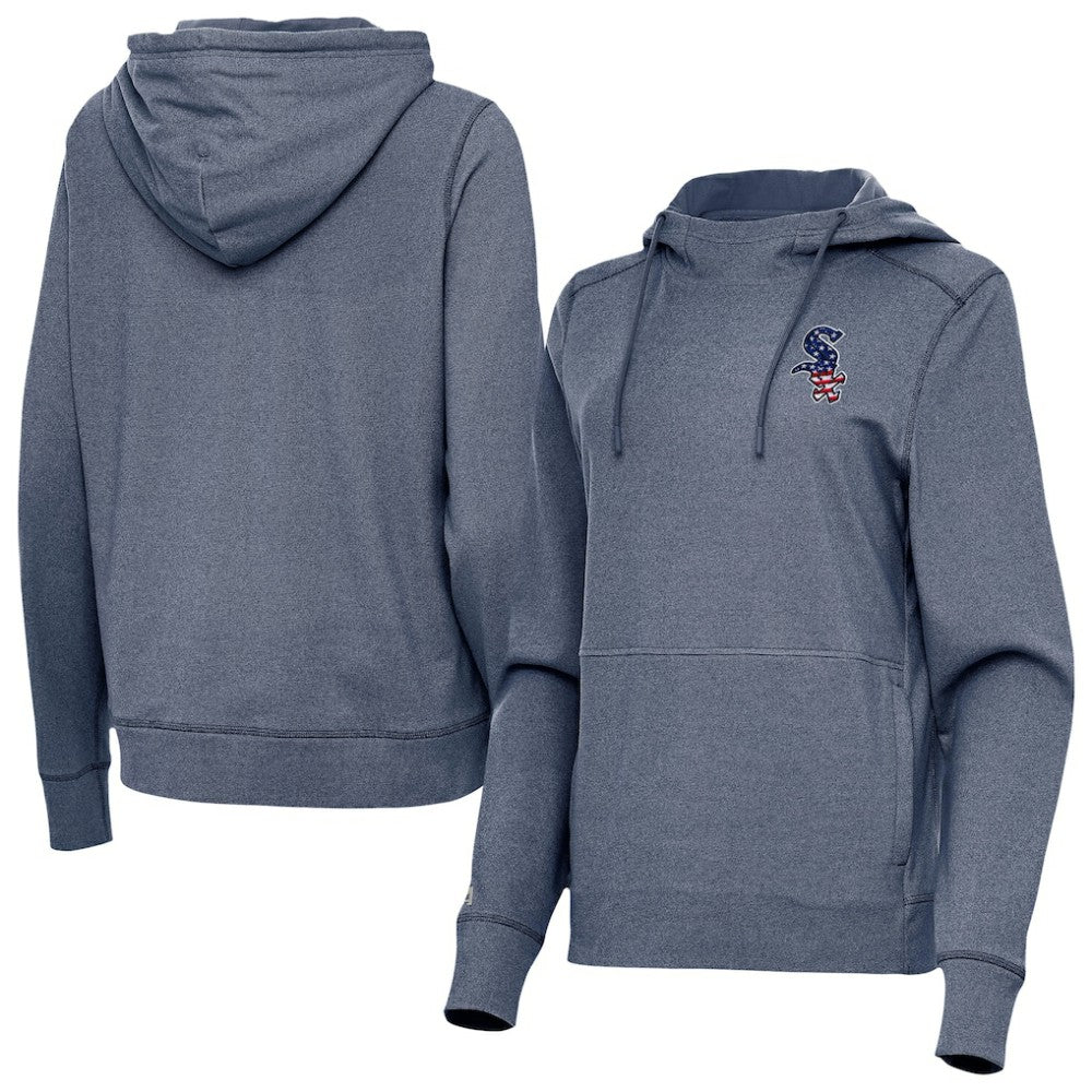 Chicago White Sox Antigua Women's Justice Stars and Stripes Team Logo Pullover Hoodie Heather Navy