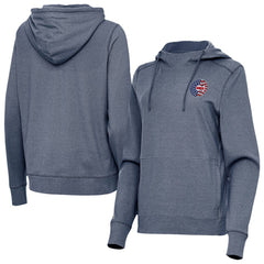 Chicago Cubs Antigua Women's Justice Stars and Stripes Team Logo Pullover Hoodie Heather Navy