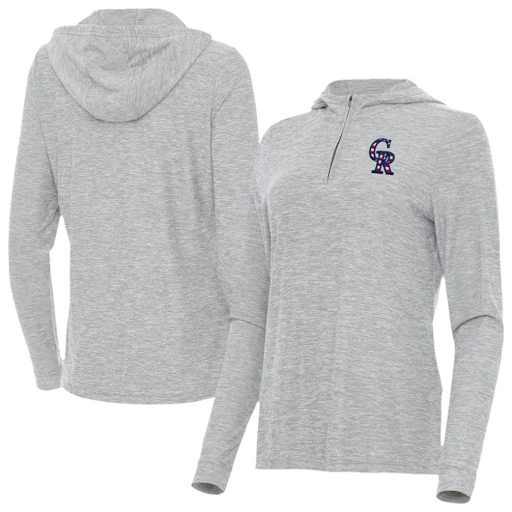 Colorado Rockies Antigua Women's Daybreak Quarter-Zip Hoodie Heather Gray