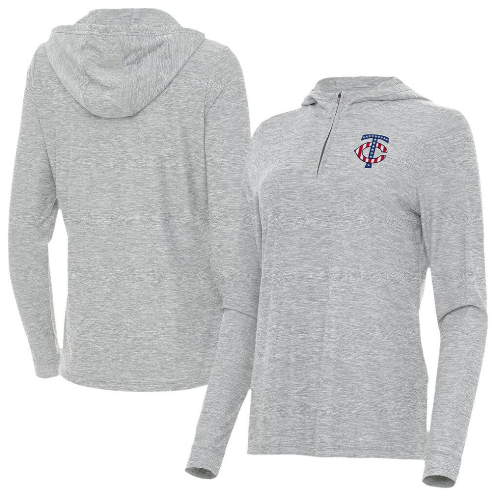 Minnesota Twins Antigua Women's Daybreak Quarter-Zip Hoodie Heather Gray