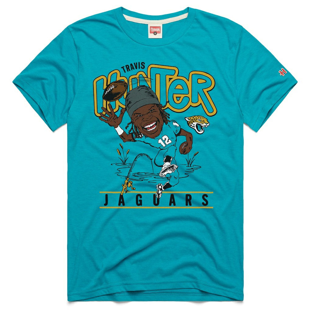 Travis Hunter Jacksonville Jaguars Homage Unisex Caricature Player Graphic Tri-Blend T-Shirt - Teal cheap