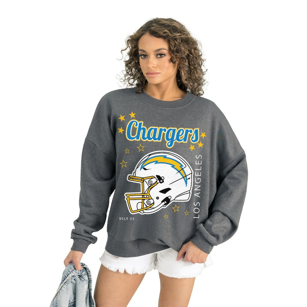 Los Angeles Chargers Gameday Couture Women's Ready to Rumble Premium Fleece Pullover Sweatshirt - Gray for sale