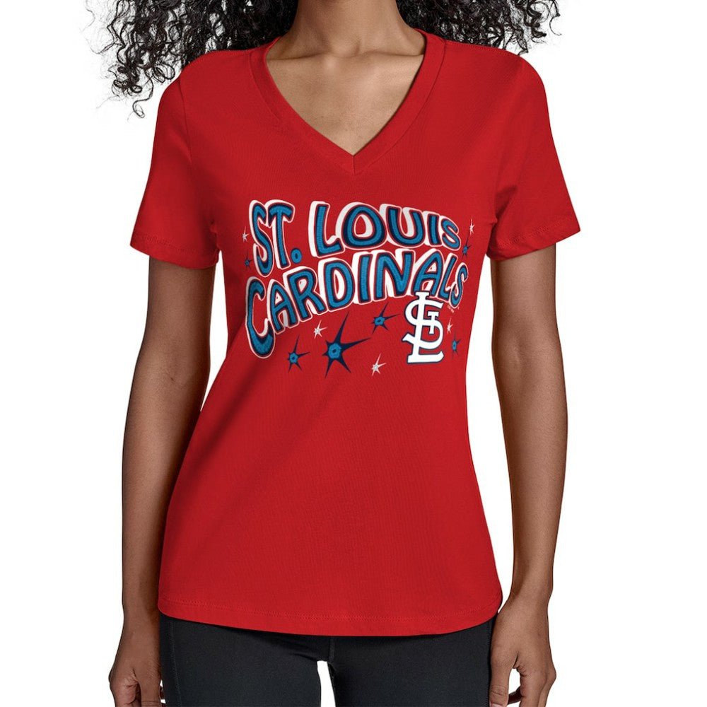 St. Louis Cardinals Starter Women's Fireworks V-Neck T-Shirt Red