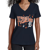 Detroit Tigers Starter Women's Fireworks V-Neck T-Shirt Navy