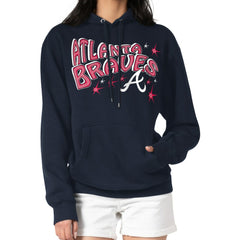 Atlanta Braves Starter Women's Fireworks Fleece Tri-Blend Pullover Hoodie Navy