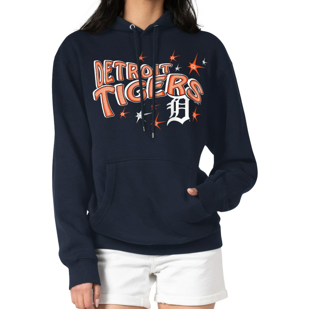 Detroit Tigers Starter Women's Fireworks Fleece Tri-Blend Pullover Hoodie Navy