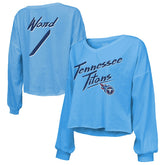 Cameron Ward Tennessee Titans Majestic Threads Women's Name & Number Off-Shoulder Script Cropped Long Sleeve Relaxed V-Neck T-Shirt - Light Blue outlet