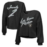 Ashton Jeanty Las Vegas Raiders Majestic Threads Women's Name & Number Off-Shoulder Script Cropped Long Sleeve Relaxed V-Neck T-Shirt - Black discount