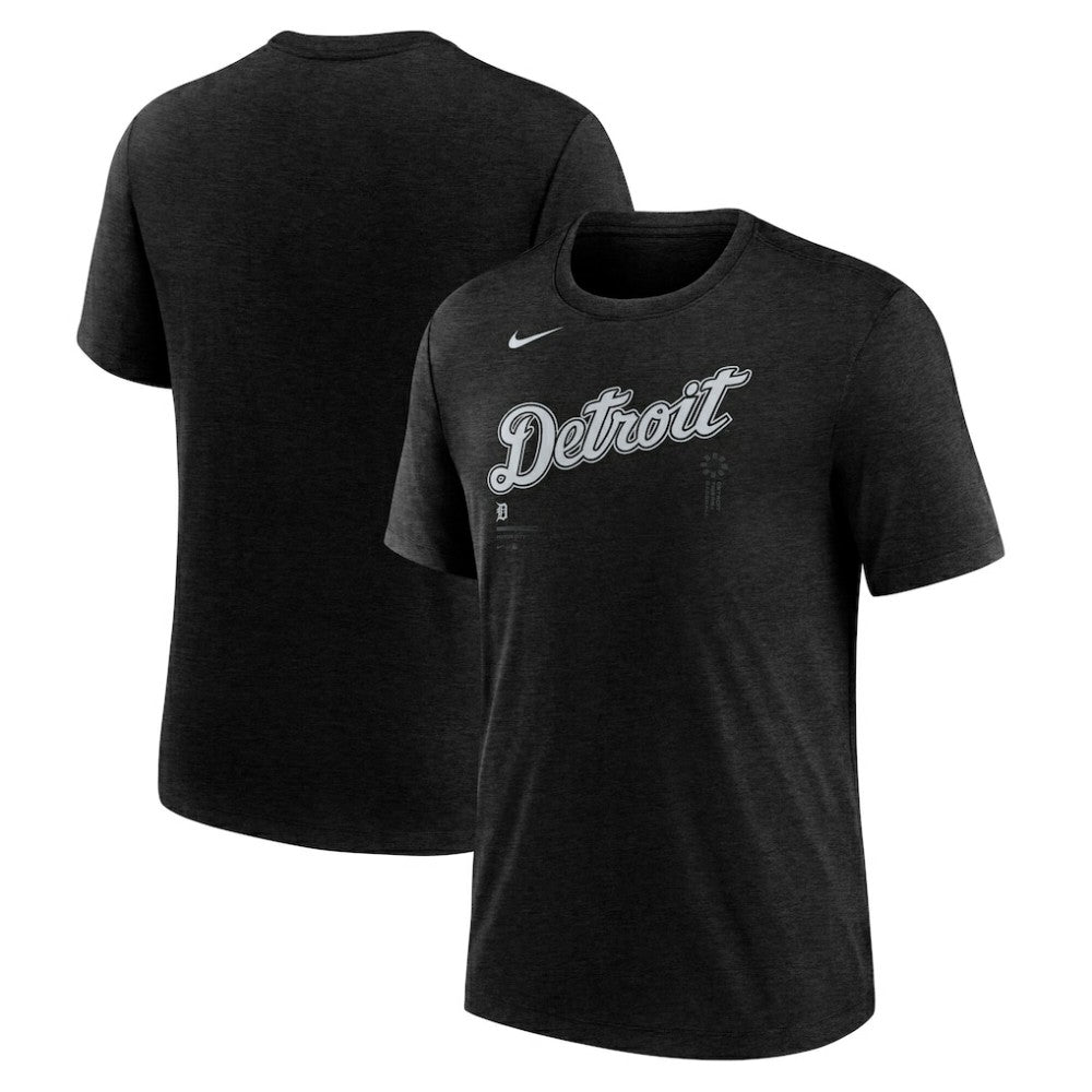 Detroit Tigers Wordmark Tri-Blend T-Shirt Heather Black