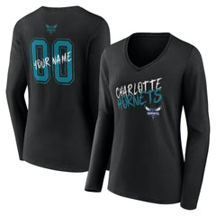 Charlotte Hornets Women's Hustle Custom Long Sleeve V-Neck T-Shirt - Black discount