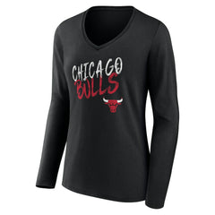 Chicago Bulls Women's Hustle Custom Long Sleeve V-Neck T-Shirt sale - Black online