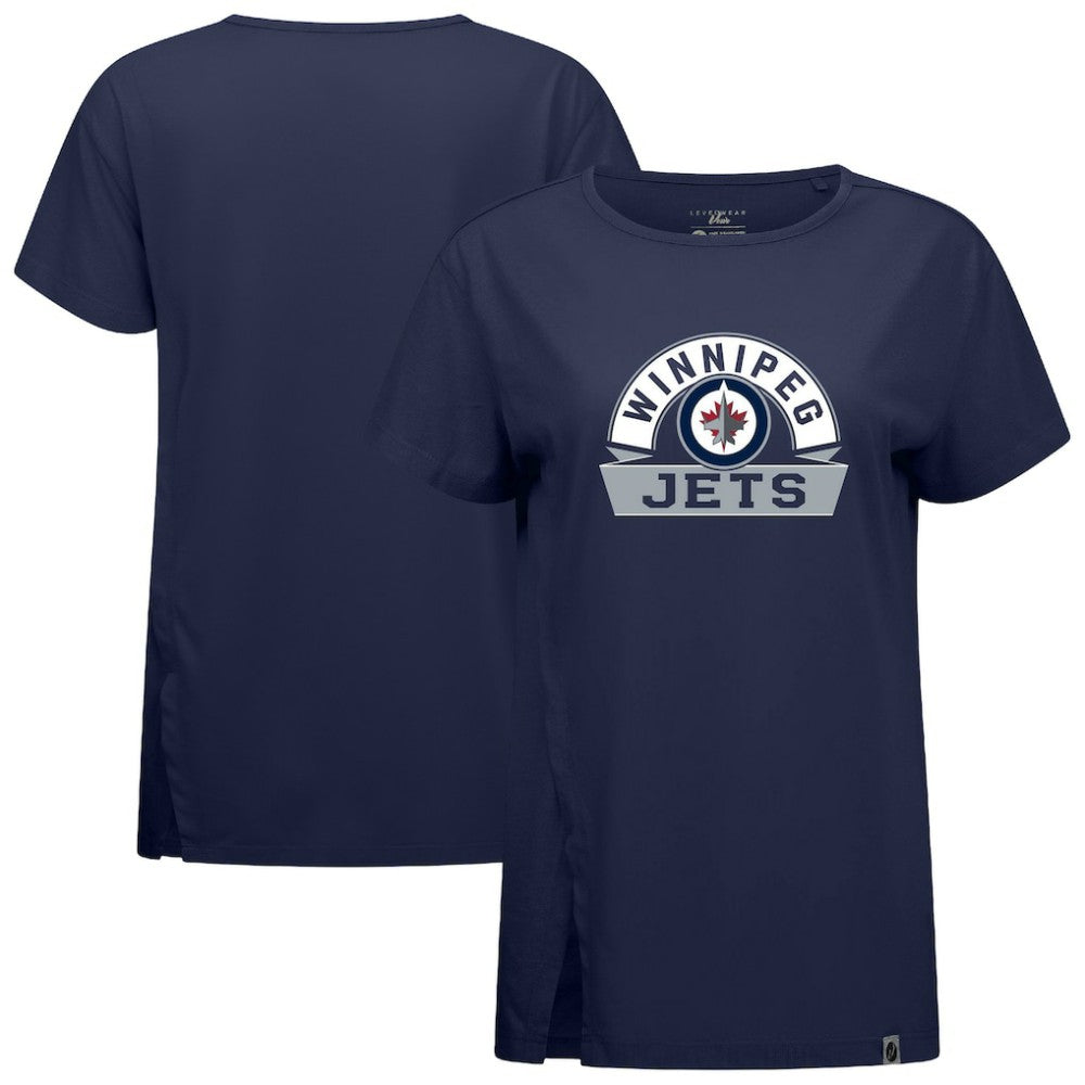 Winnipeg Jets Levelwear Women's Influx Banner Arch T-Shirt - Navy T-shirts