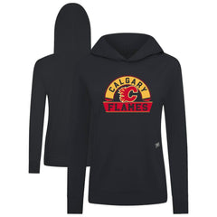 Calgary Flames Levelwear Women's Relay Banner Arch Pullover Hoodie - Black Hoodies