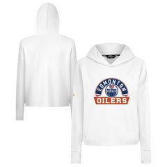 Edmonton Oilers Levelwear Women's Sweet Banner Arch Tri-Blend Cropped Pullover Hoodie - White Hoodies