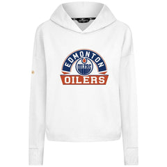 Edmonton Oilers Levelwear Women's Sweet Banner Arch Tri-Blend Cropped Pullover Hoodie - White Hoodies