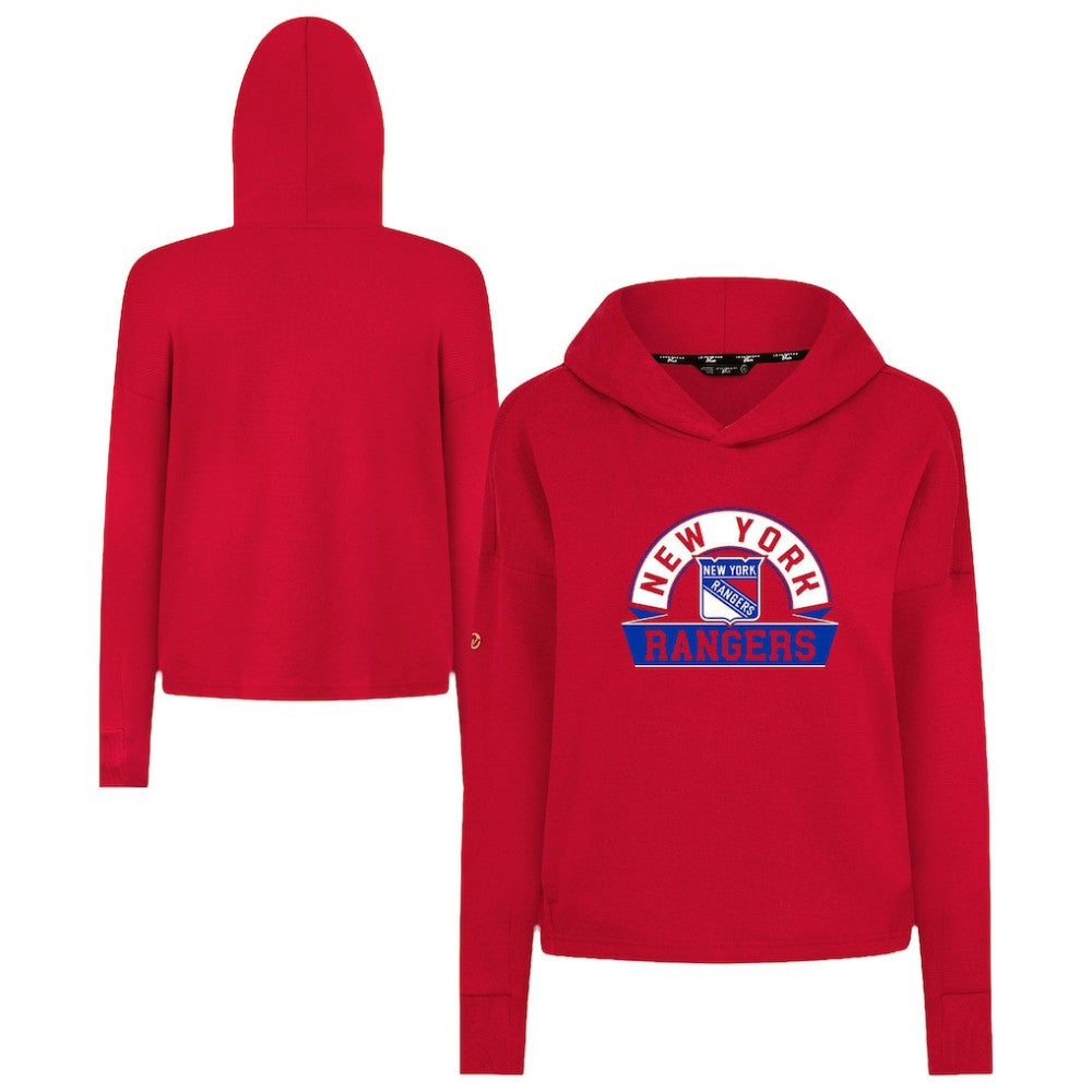 New York Rangers Levelwear Women's Sweet Banner Arch Tri-Blend Cropped Pullover Hoodie - Red Hoodies
