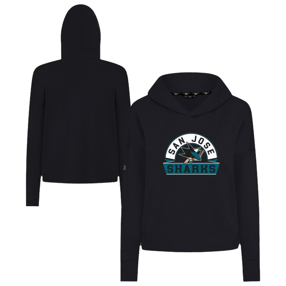 San Jose Sharks Levelwear Women's Sweet Banner Arch Tri-Blend Cropped Pullover Hoodie - Black Hoodies